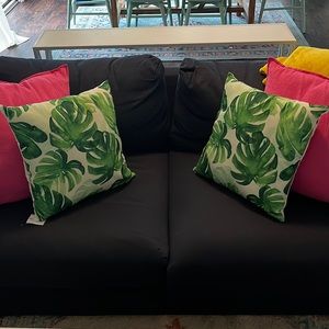 Green and white monstera leaf pillows. Set of 2.